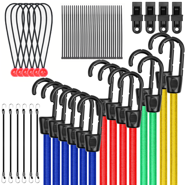 60 Pieces Bungee Cords Assortment Jar Outdoor Bungee Cords with Hooks