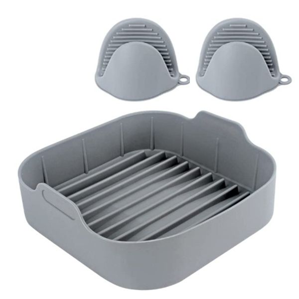 Reusable Silicone Air Fryer Liner Square Air Fryer Pot with Oven Mitts