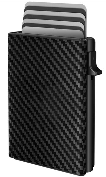 Pop Up Wallet Slim Carbon Leather Anti-theft brush RFID Protection-Black