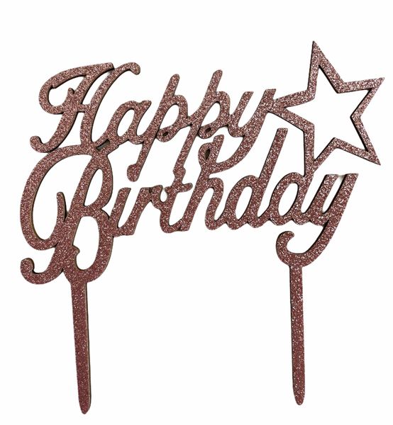 Happy Birthday Pink Glitter Star Cake Topper/Cake Decorations