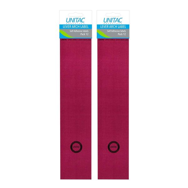 Unitac Lever Arch File Spine Labels Pink - 2 Packs of 12