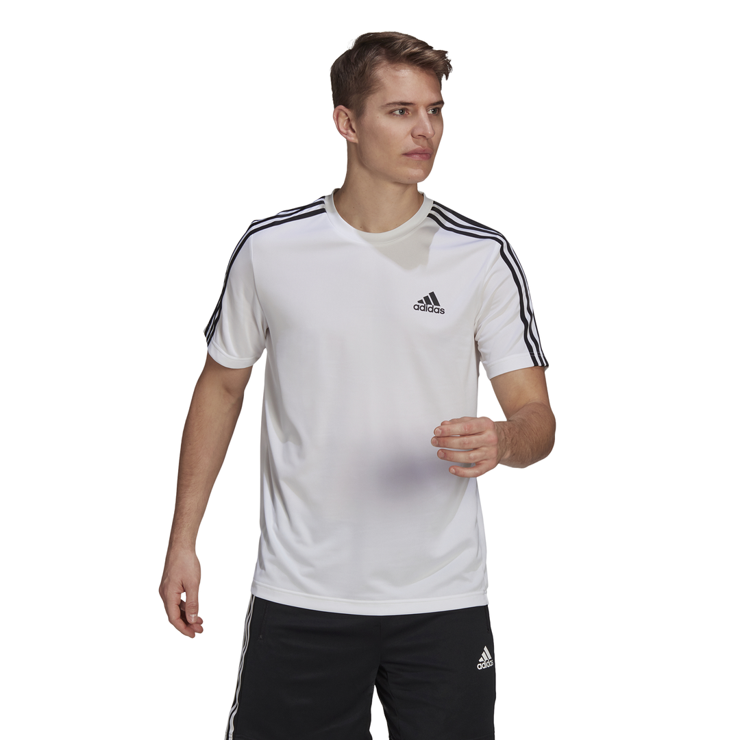 adidas Men's 3-Stripe Short Sleeve Training T-Shirt - White | Buy ...