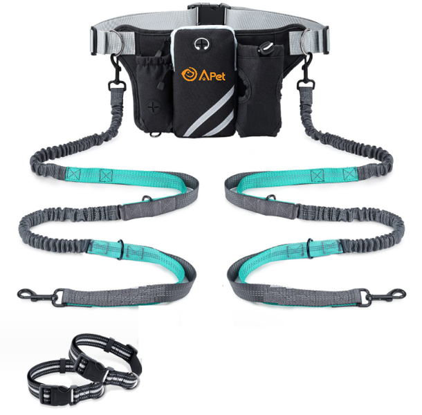 A-Pet Hands Free Dog Leash With Pack Belt And 2 Leash 2 Collar Combo