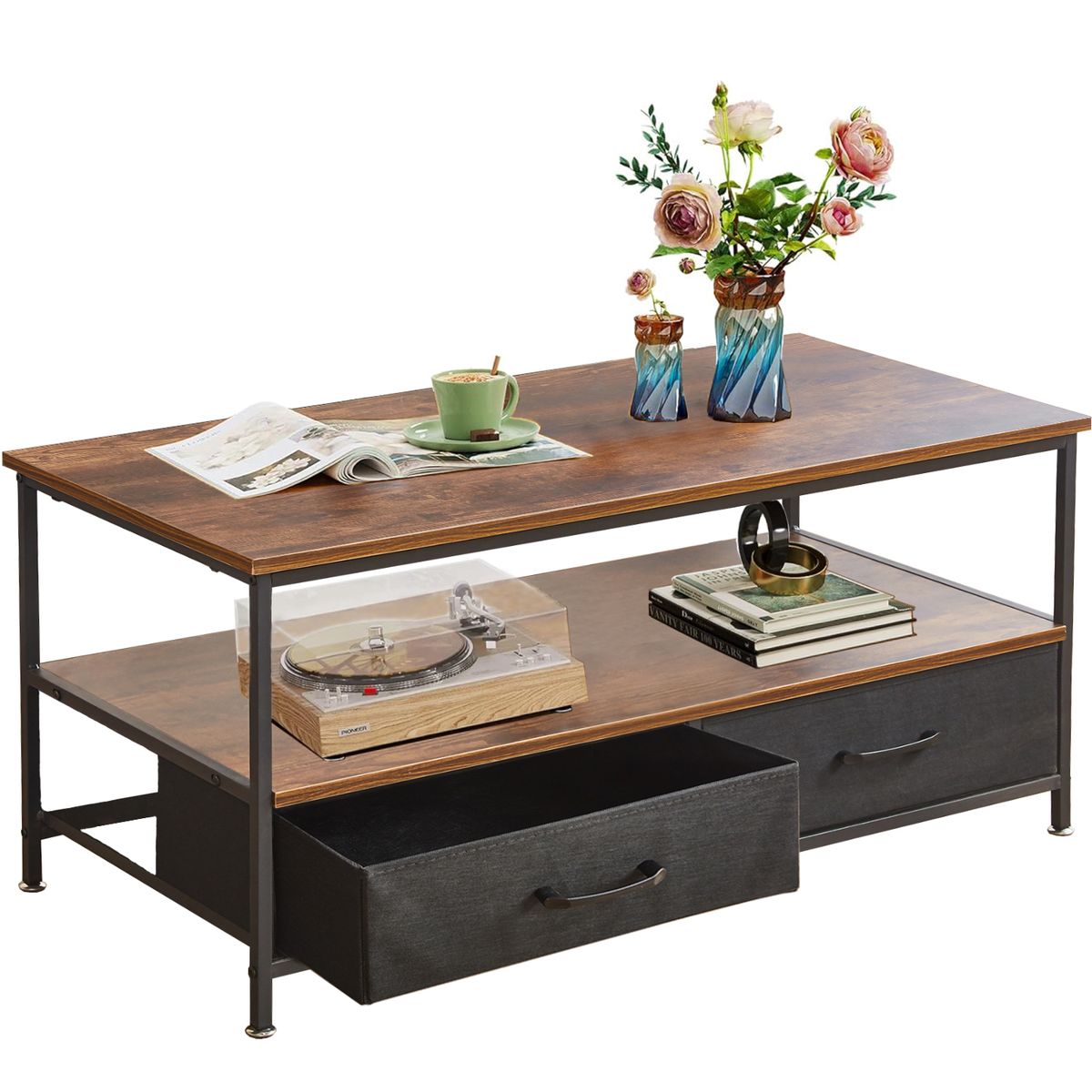 Coffee Table Side Table Office Center Table Desk with Storage Shelf Drawers