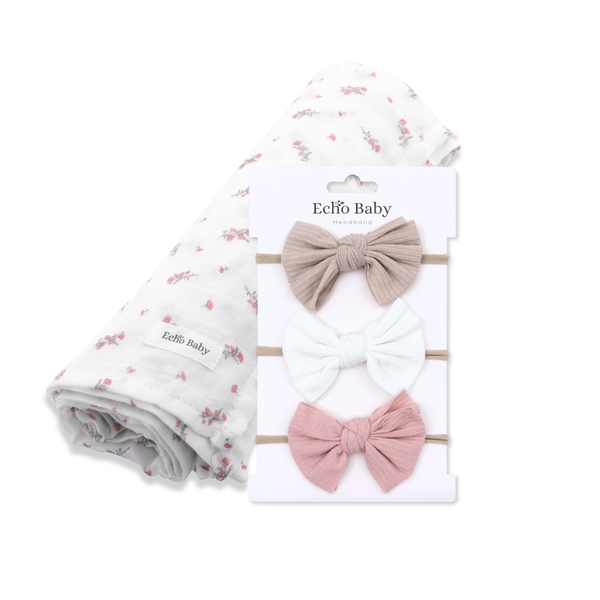 Echo Baby Muslin Swaddle &amp; Headband Gift Ready Set for Girls