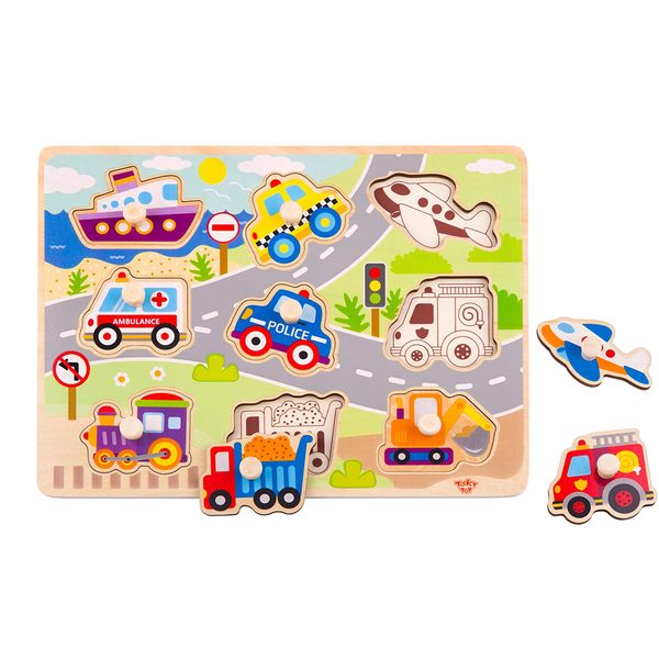 TookyToy - Wooden Peg Puzzle - Vehicles