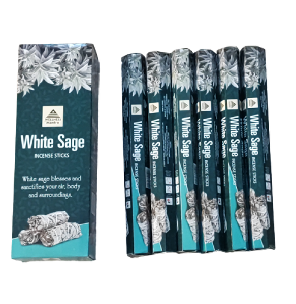Wellness Mantra White Sage Incense Sticks (6 Packs of 20 Sticks Each)