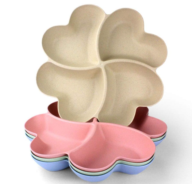 Round Relish Tray 4 Compartment Reusable Plastic Snack Plates-4PCS