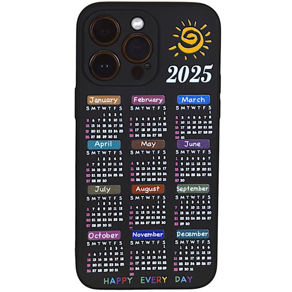 Phone Case with 2025 Calendar Print &amp; Pro Cam - Compatible With Iphone 14 Pro Max - Black