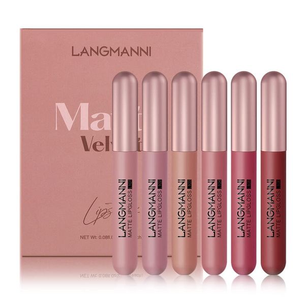 6 Pieces Matte Nude Liquid Lipstick Set - Long-Lasting