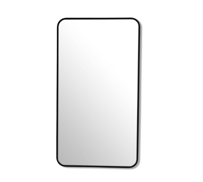 Sleek Round-Corner Rectangular Wall Mirror with Black Frame - 101cm x 35cm