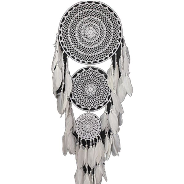 Extra Dream Catcher with 3 Circles White Feather Macrame 127 cm Long