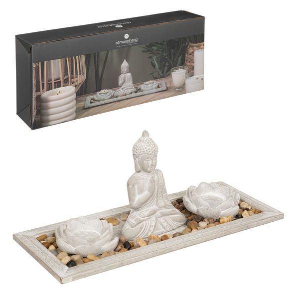 Atmosphera Grey Cement Buddha Zen Garden 4 Piece Set 34.5cm