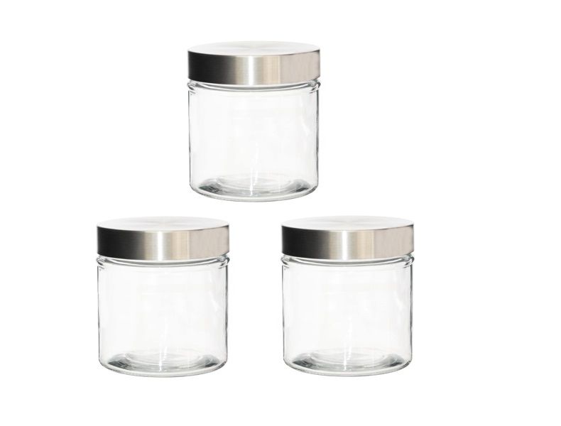 SAER Food Storage 3-Piece Chrome Lid Glass Jar Set