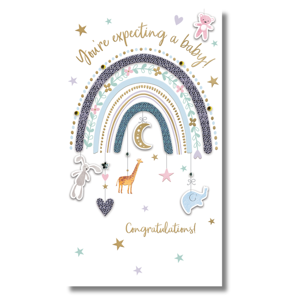 Expecting a Baby card - Rainbow mobile