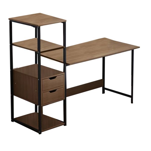 Computer Workstation With Storage And Double Drawers With Bookshelf