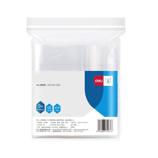 Deli Self-Sealing Bag 265x200x0.06mm 40-Piece Transparent
