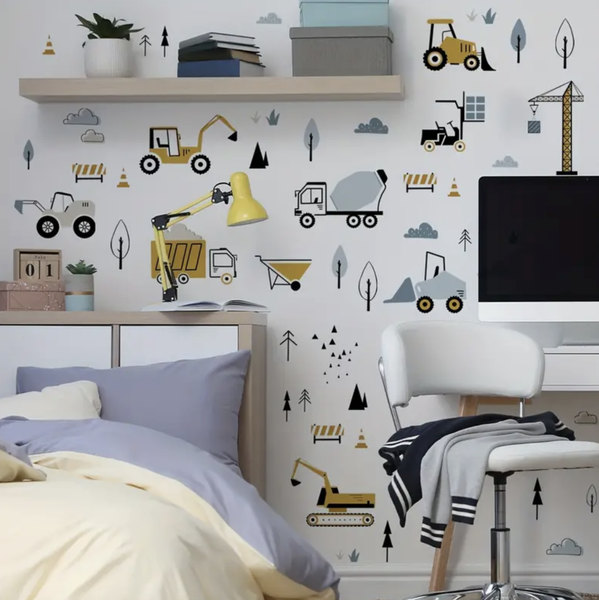 Kids Construction Vehicle Theme Wall Sticker / Art / Paper - Self Adhesive