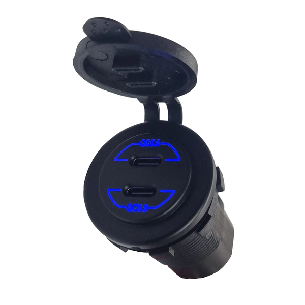 Motolab Dual QC5.0 Type-C USB Socket Charger with Waterproof Cap - Blue LED