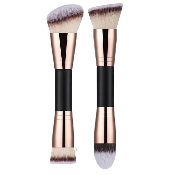 2Pcs Double-Ended Makeup Brushes -Flat, Angled, Tapered for Liquid &amp; Powder