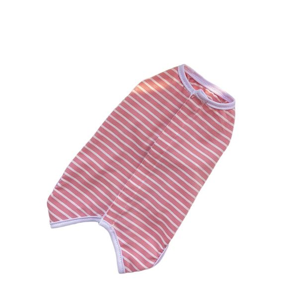 Four Seasons Solid Color Striped Dog Cat Clothes Pink and White Striped M