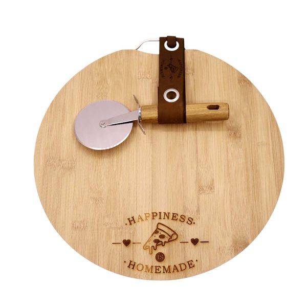 Launch Republic Pizza Board With Pizza Cutter And Genuine Leather Strap