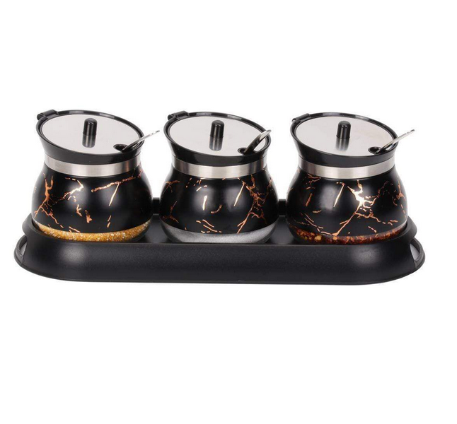 Marble Condiment Set - 3 Piece - Black