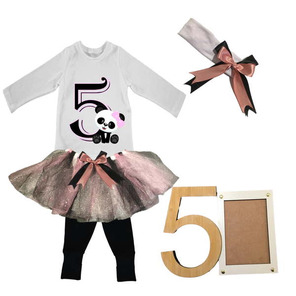 5th Birthday- Panda Pink Tutu With Headband And Photo Frame / 5