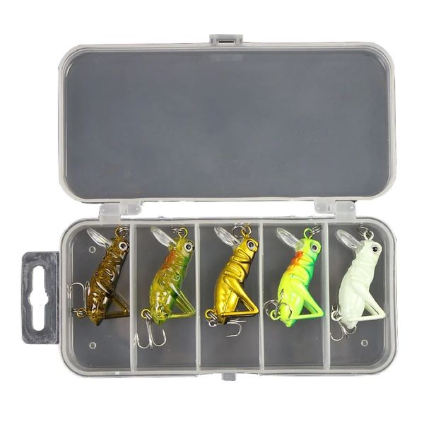 Camping Artificial Fishing Lures Luminous Grasshopper Insect Shape 5 Piece