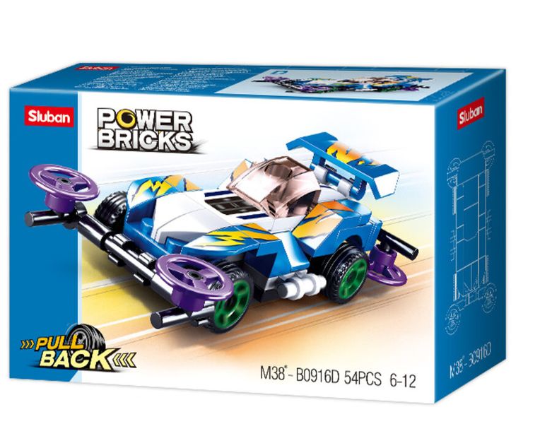 Sluban Power Bricks Pull Back Car - 54 Piece