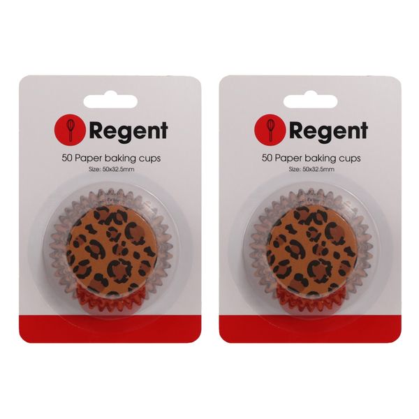 Regent Cake Cups Brown And Black Leopard Print 50X32.5mm 2 Pack 100 Pieces