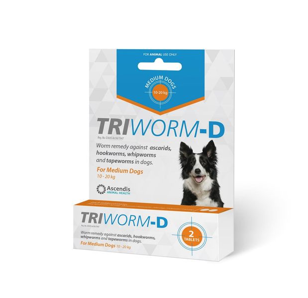 TRIWORM-D Worming remedy in Medium Dogs 10-20kg (2 tablets)