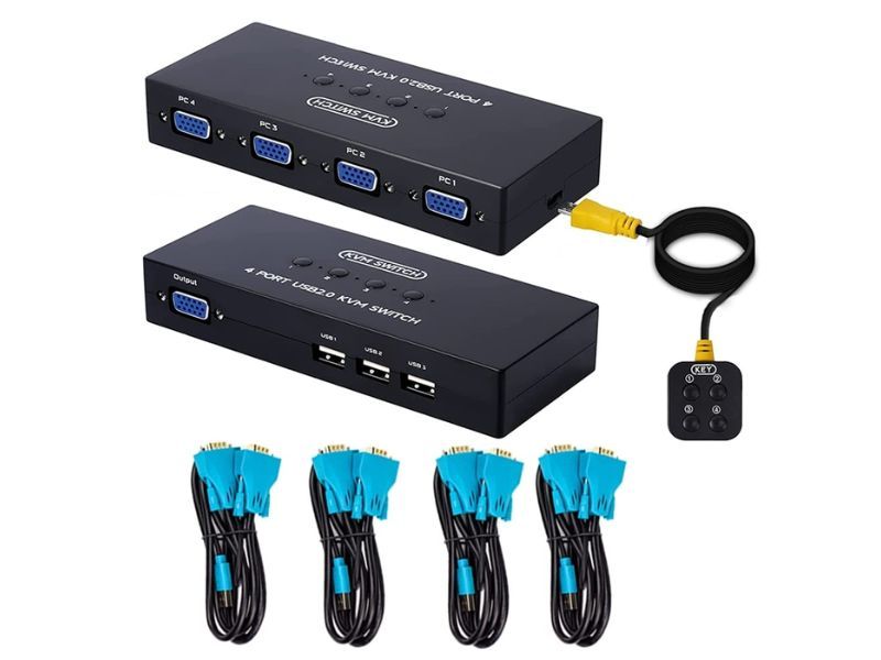 ZATECH 4 Port VGA KVM Switch with Remote for 4 PC Computers Sharing USB 2.0