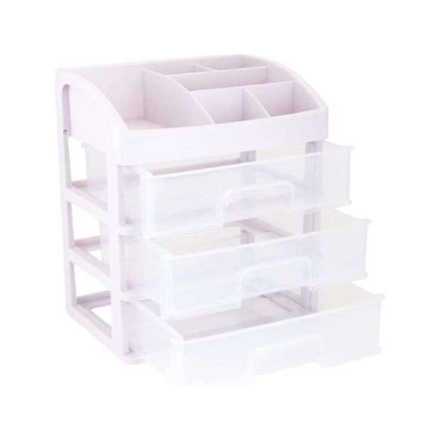 White Tabletop Makeup Organiser With Drawer And Lipstick Slot Cosmetic
