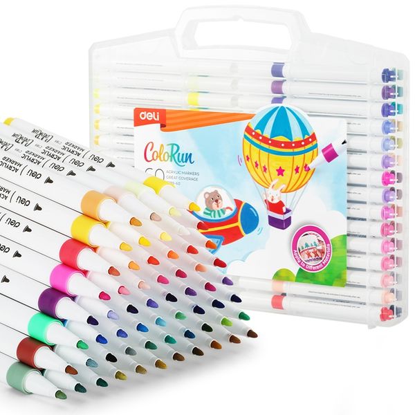 Deli Acrylic Marker Thin Bullet Tip:1mm 60 Colors