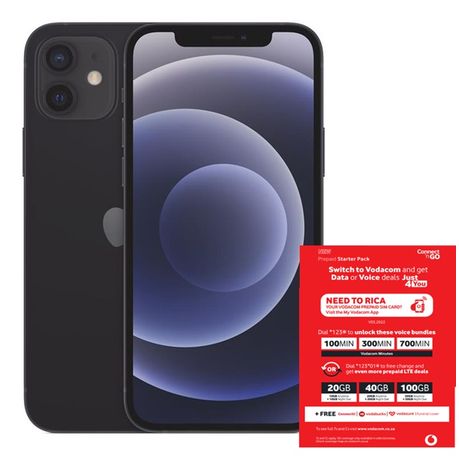 Apple iPhone 12 128GB - Black (GAN) + Vodacom SIM Card Pack Image