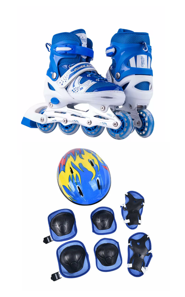 Kids Inline Skates with Illuminating Wheels and 7 Piece Protective Gear Set