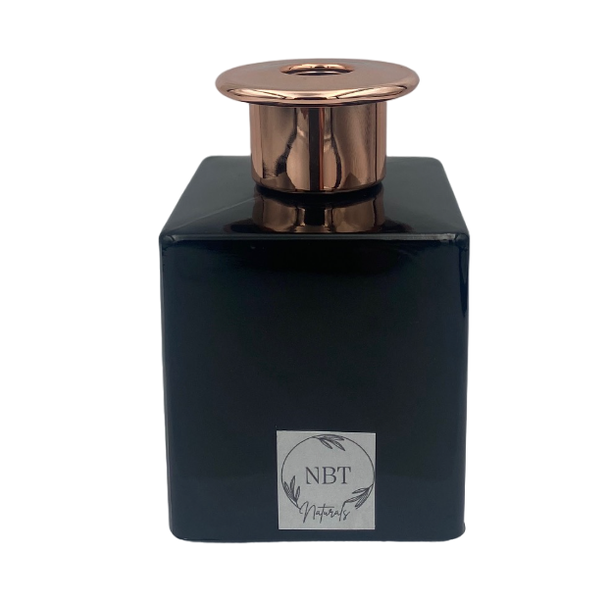 NBT Naturals Refill Glass Diffuser Jar - Gloss Black &amp; Rose Gold Cap - 200ml