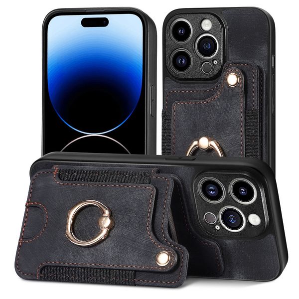 Finger Ring Case Compatible With iPhone 15 Pro Max Leather Lanyard Cover