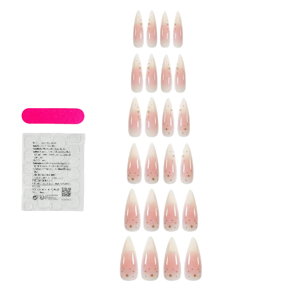 24Pcs Heavenly Blush Tips Press-On Nails With Golden Star Accents - Pink