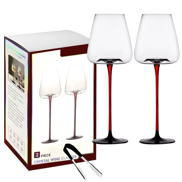 3 Piece Set - Modern Elegant Red Stem Concave Wine Glasses