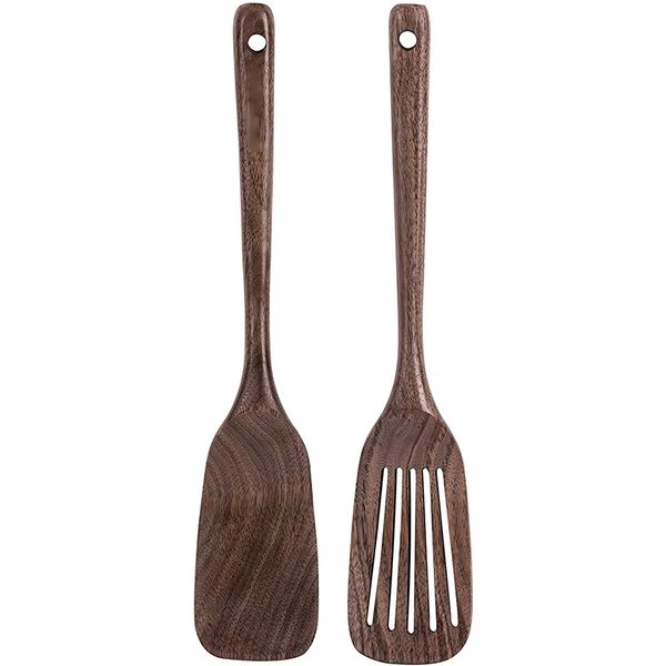 Wooden Spatula&amp;Slotted Spatula For Cooking Black Walnut Long Handle