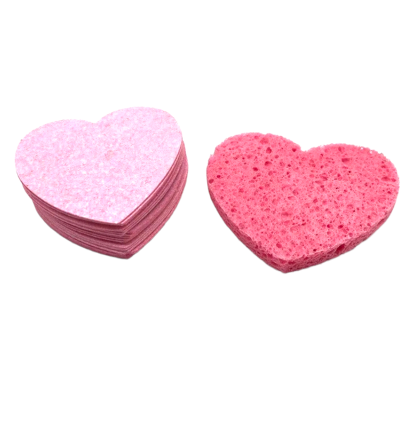 Compressed Travel Heart Shaped Face Sponges - Set of 10
