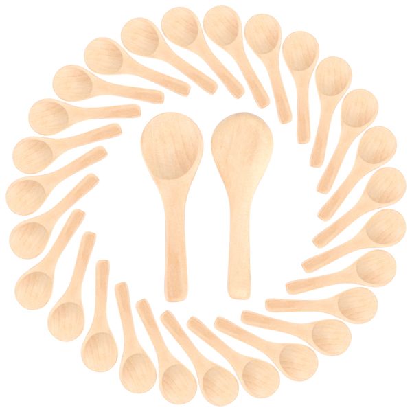 50 Pieces Small Wooden Spoons Condiments Spoons(Light Brown)