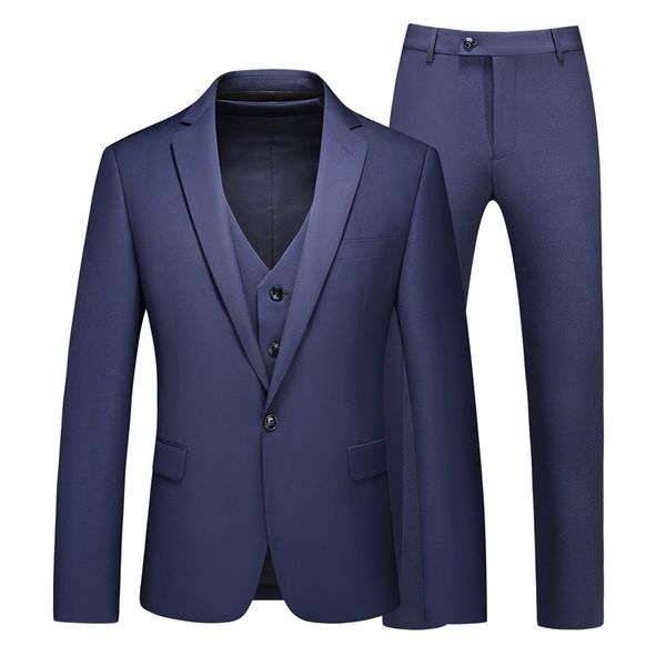 Lively One Button Men's Three Piece Suit - Navy Blue