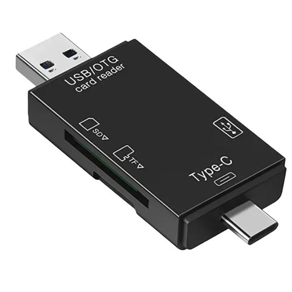 6-in-1 USB-C Card Reader for Phone/PC/Laptop, SD/TF Adapter, Black