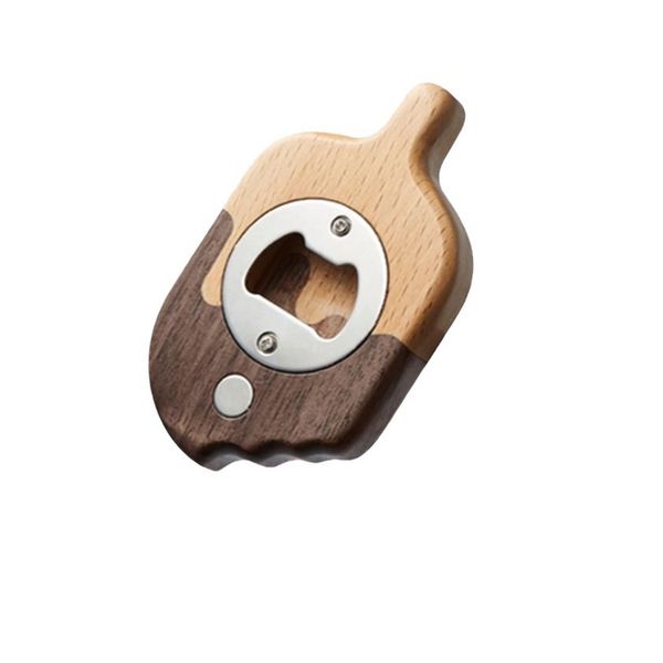 Magnetic Bottle Opener Ice Cream Model Walnut Wood Material 5.8x10cm
