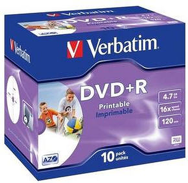 Verbatim DVD+R Printable 16X 4.7GB - Jewel Case (10 Pack)