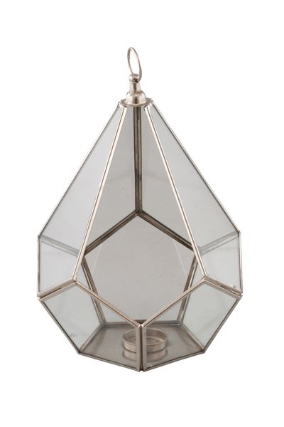 Glass Geometric Decorative Lantern - Silver