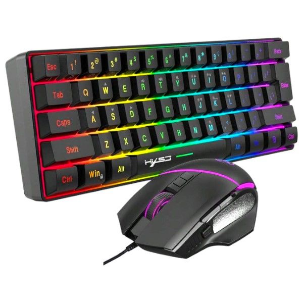 HXSJ - Wired Gaming Keyboard &amp; Mouse With 7 Colour RGB Lighting - Black
